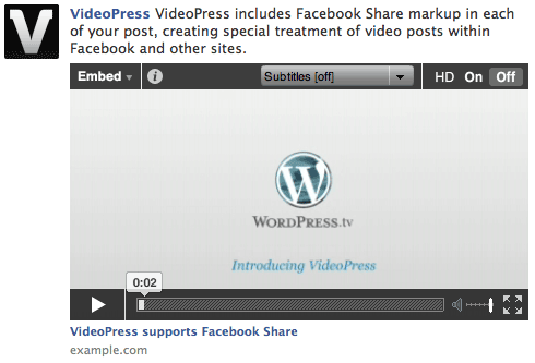 VideoPress Facebook Share playback